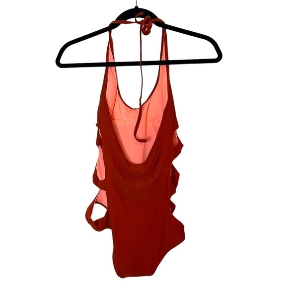 AERIE Rust Orange One Piece Swimsuit With Cut Out Sides - Picture 4 of 8